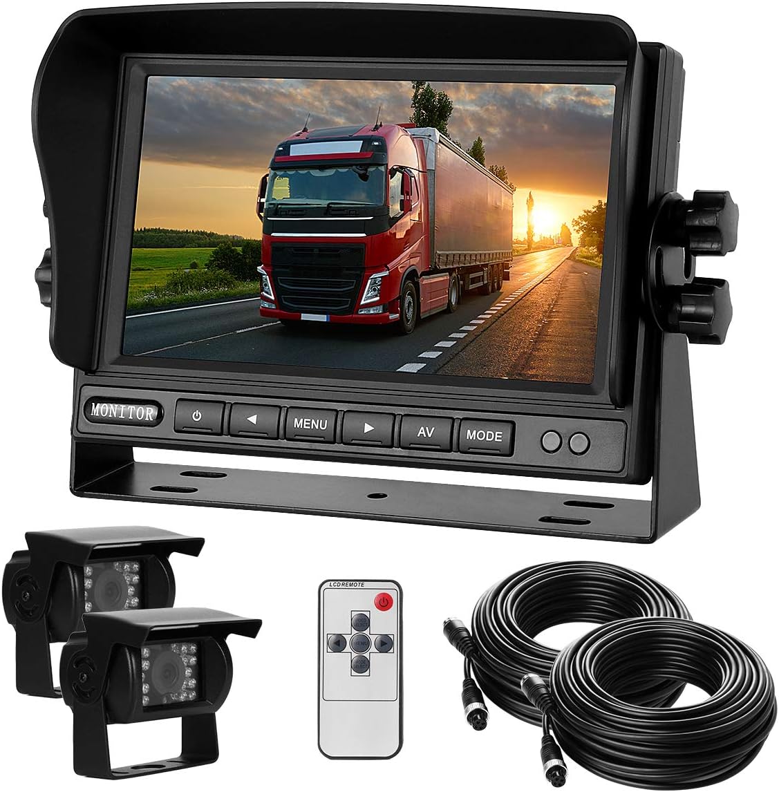 RV Backup Camera and Monitor Kit(12-24V) 7inch HD Monitor Reversing +2 Rear View Camera 170°Wide