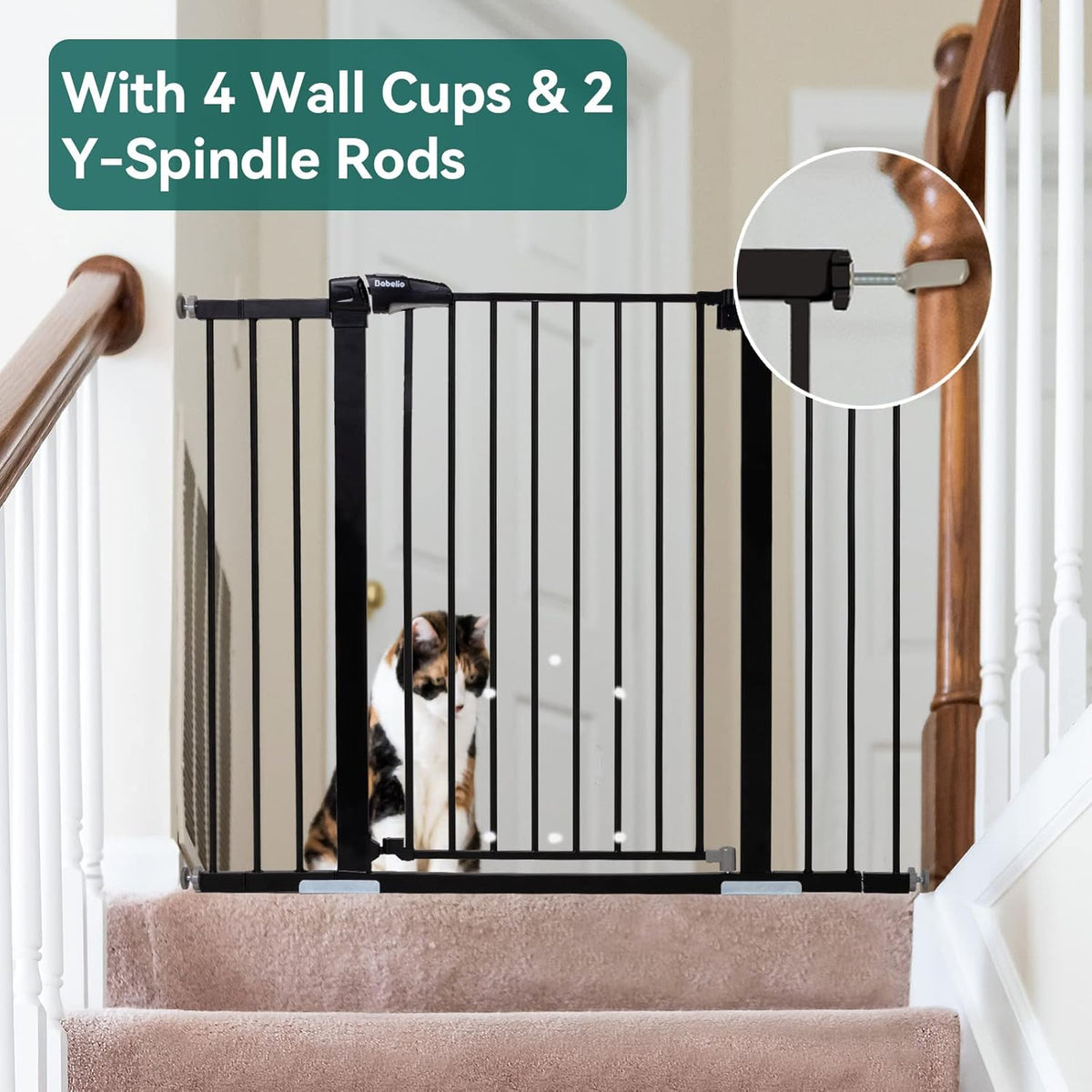 BABELIO 36" Tall Baby Gate, 29-48" Auto-Close & Pressure Mounted, Black Steel Dog Gate for Stairs &