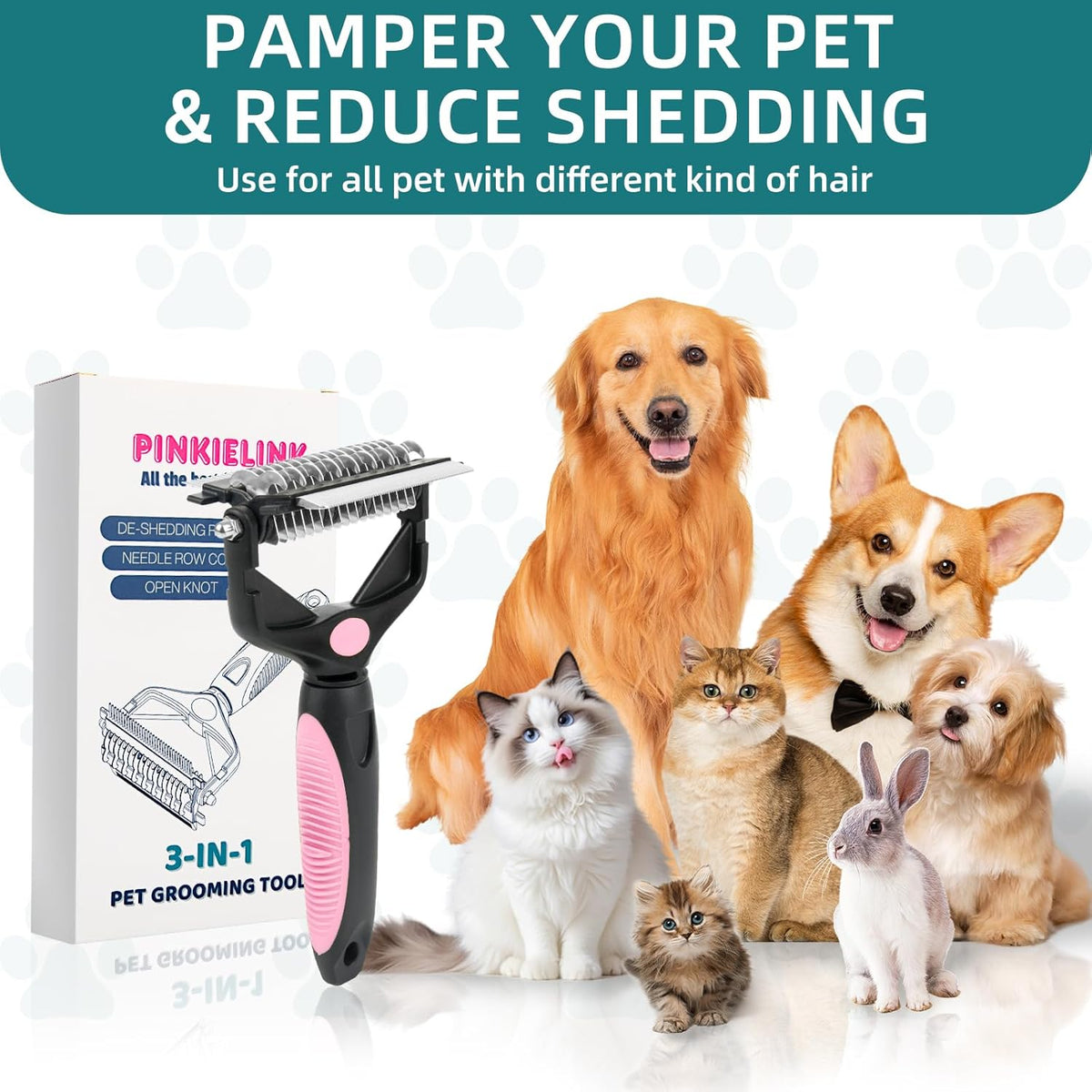 3-IN-1 Pet Grooming Tool - Undercoat Rake, Dematting Comb & Deshedding Brush for Cats & Dogs