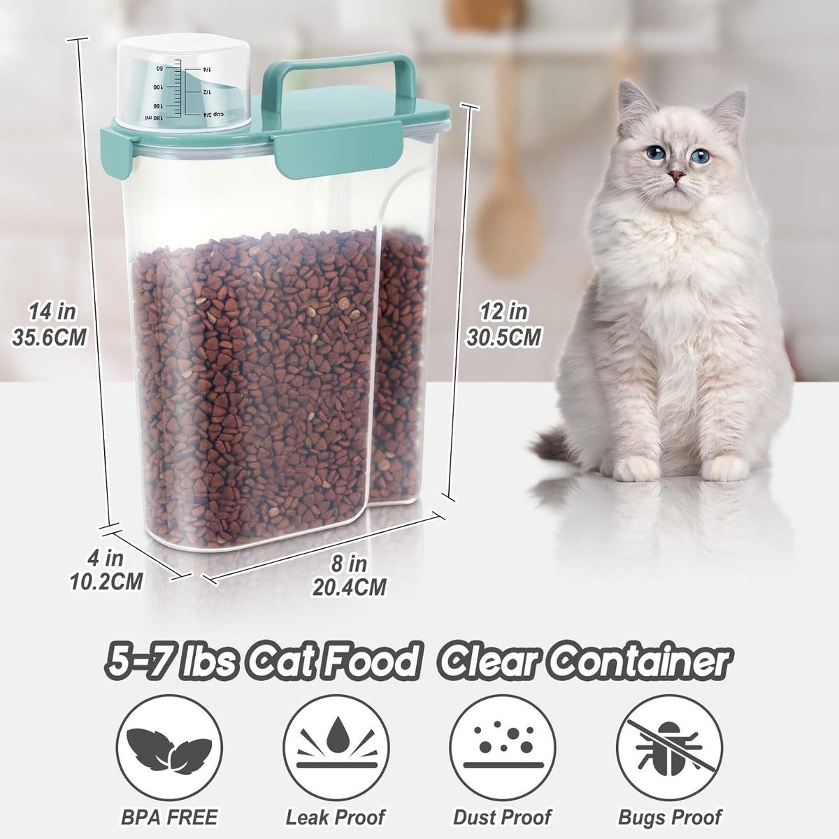 5-7Lbs Dog Cat Food Storage Container with Upgraded Large Nozzle BPA-free, 4 Snap Seals Plastic Pet
