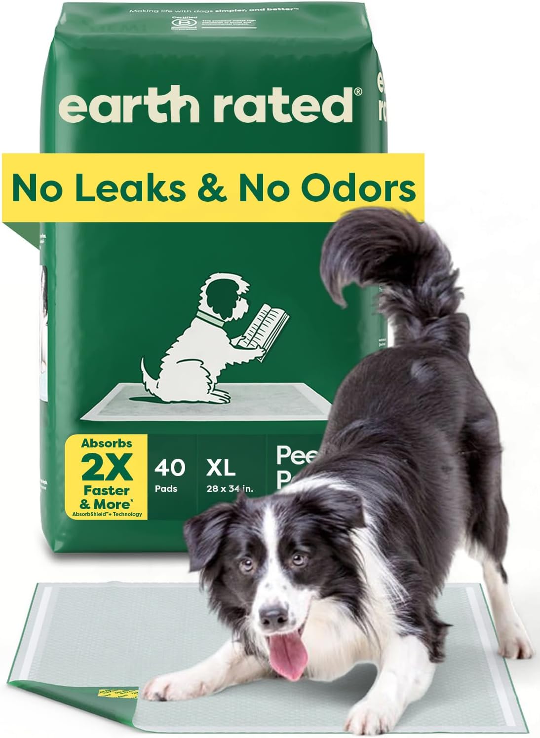 Earth Rated Max Absorbency Puppy Pee Pads for Dogs Absorbs 2X Faster & 2X More, Leak-Proof