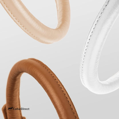 CollarDirect Rolled Leather Dog Collar, Soft Padded Round Puppy Collar, Handmade Genuine Leather