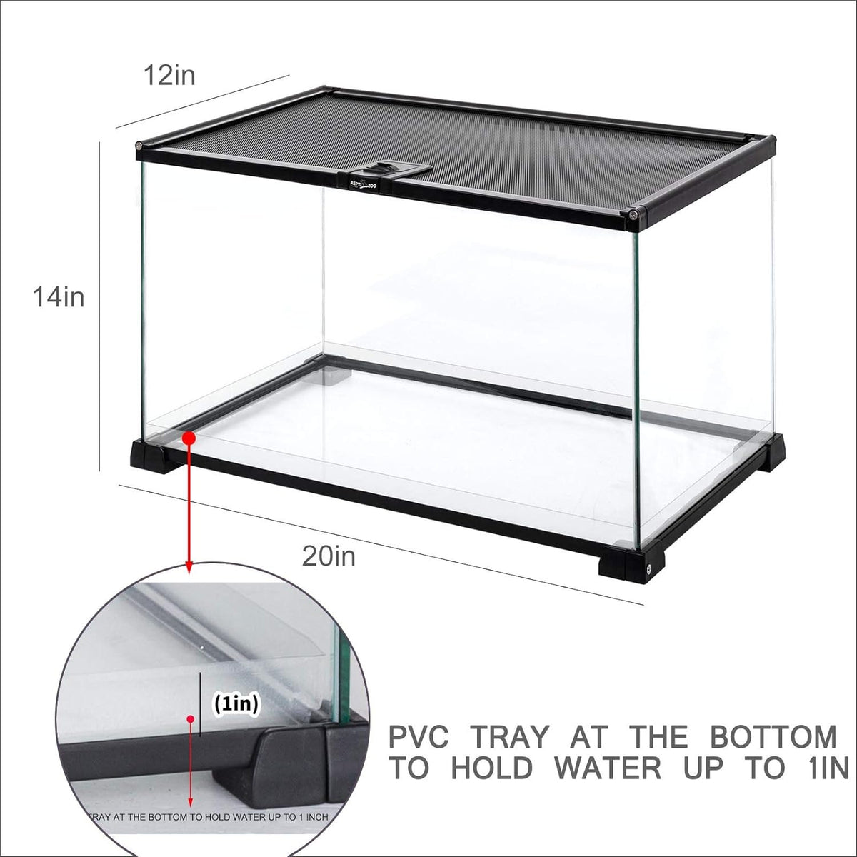 REPTI ZOO Full Glass 15 Gallon Reptile Tank, Medium Reptile Terrarium for Gecko Hermit Crab Hognose