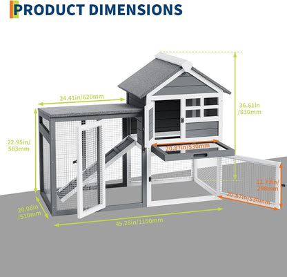 2-Tier Rabbit & Chicken House,Wooden Chicken Coop & Bunny Cage with Non-Slip Ramp, 4
