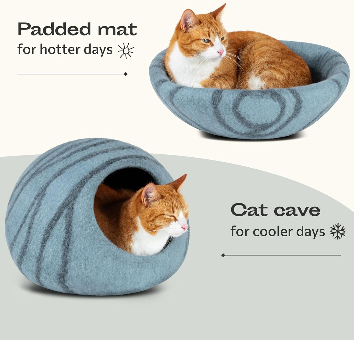 MEOWFIA Cat Cave – Premium Felt Cat Bed for Indoor Cats, Handmade 100% Merino Wool (Aquamarine