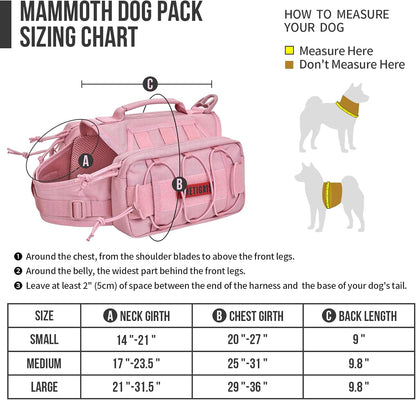 ONETIGRIS Dog Backpack for Medium & Large Dogs, Nylon Backpack for Dogs Tactical Pet Backpack with