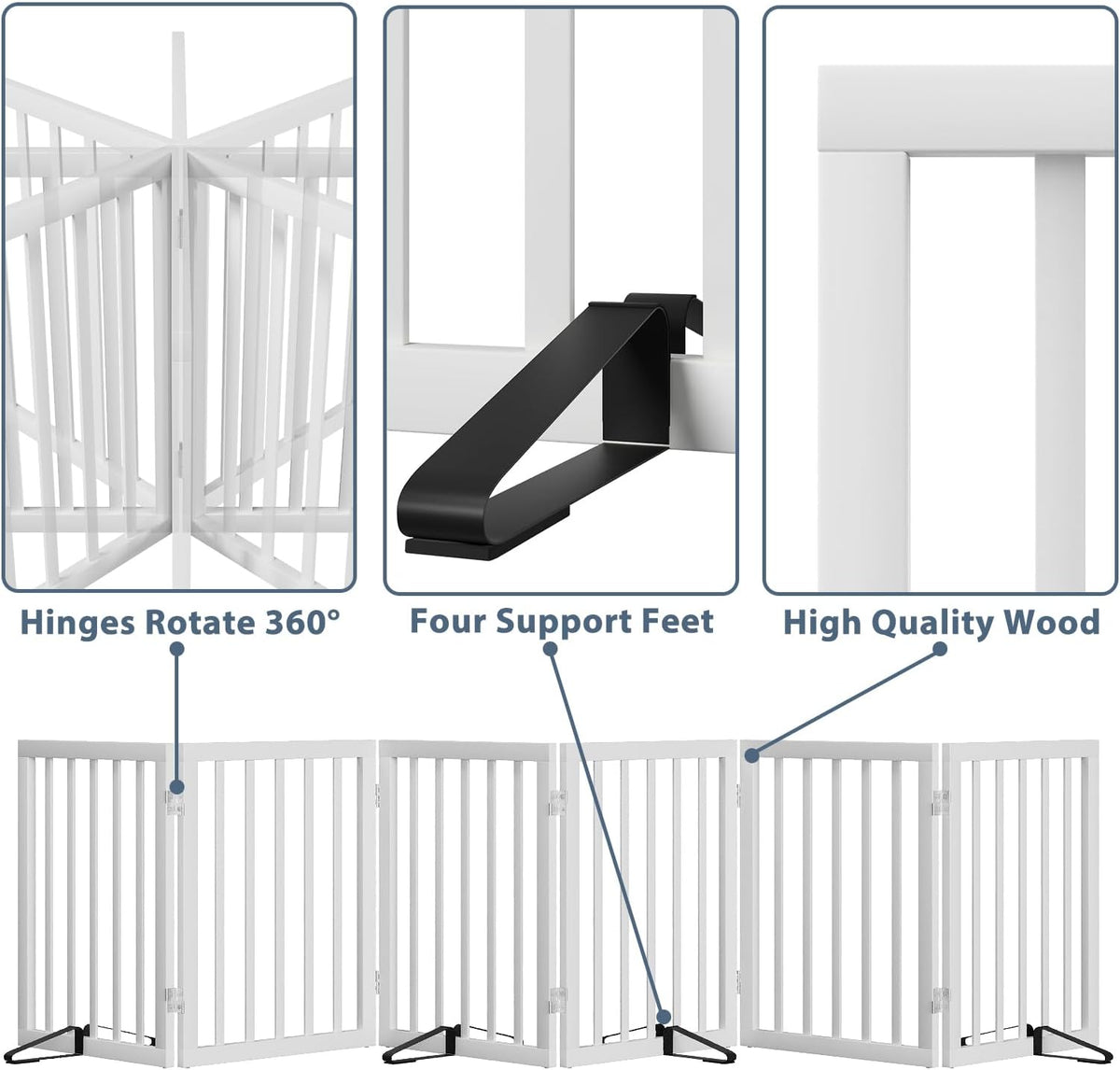 Dog Gates for Doorways Extra Wide 110inches (9ft), Wooden Freestanding Pet Gates for Dogs with 4