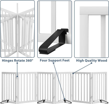 Dog Gates for Doorways Extra Wide 110inches (9ft), Wooden Freestanding Pet Gates for Dogs with 4