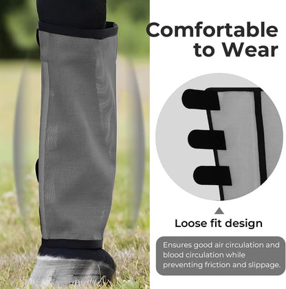 Mesh Horse Fly Boots Set of 4，Adjustable and Universal Loose Fitting & Non-Slip Horse Fly Leggings