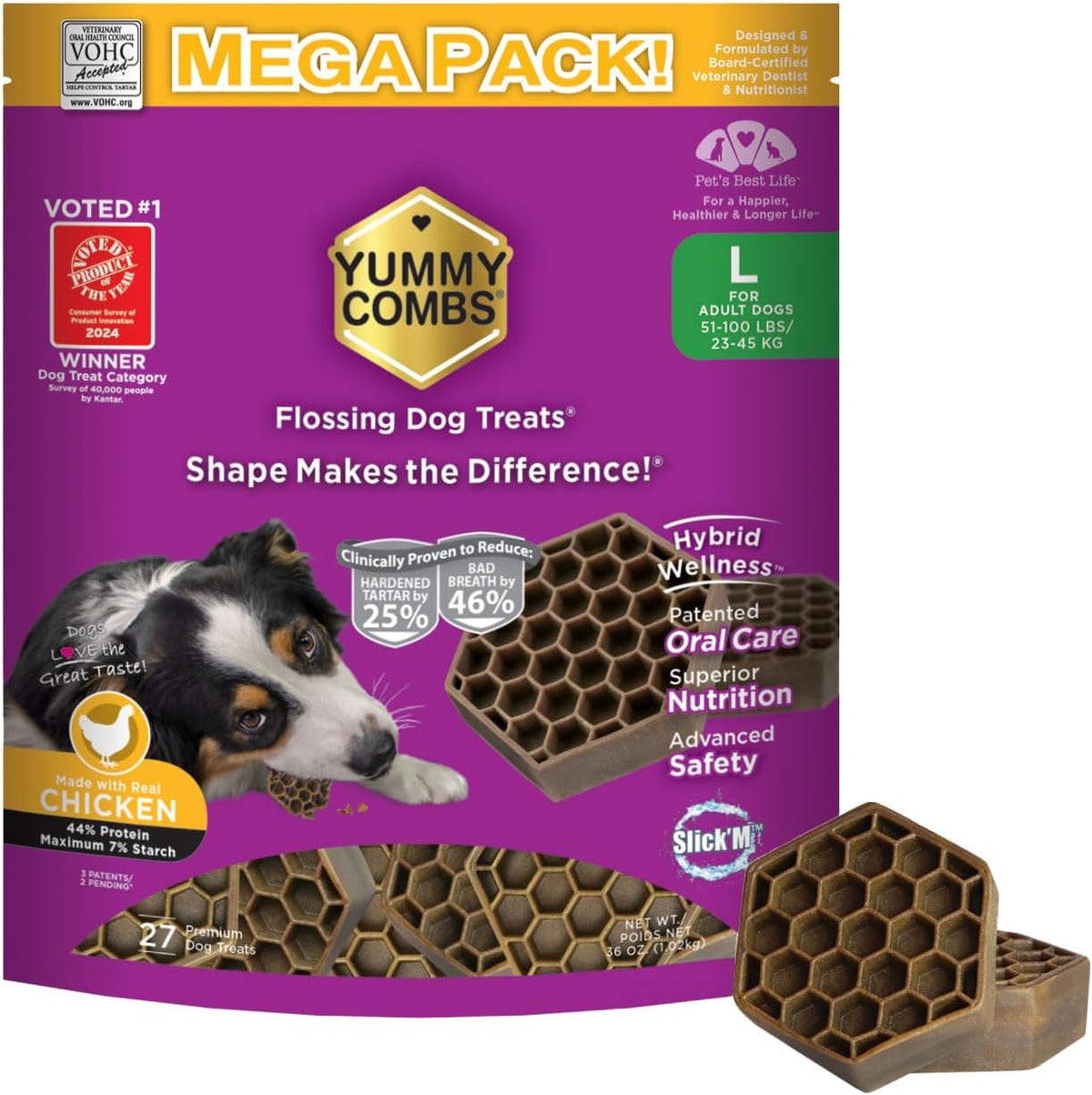 Dog Dental Treats – Vet VOHC Approved – Delicious Chicken Protein – Removes Tartar with Cleaning
