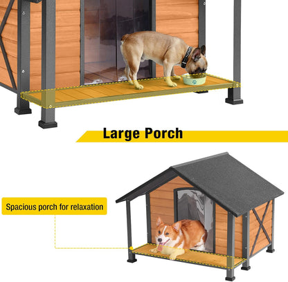 Aivituvin Dog House with Anti-Chewing Metal Frame Outdoor Large Wooden Dog Kennel Outside with