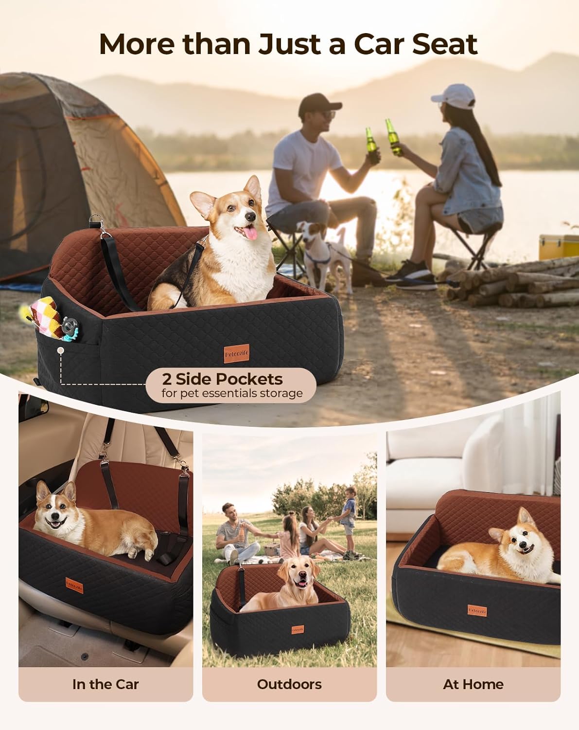 Dog Car Seat for Large Medium Dogs, Pet Car Seat Under 55 lbs or 2 Puppies, Removable Washable Pets