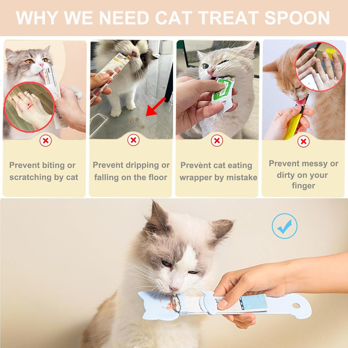 PETPAWLOVELY-1PCS Cat Treat Spoon Squeeze,Cat Strip Feeder spoon,Multi-Function Dispenser