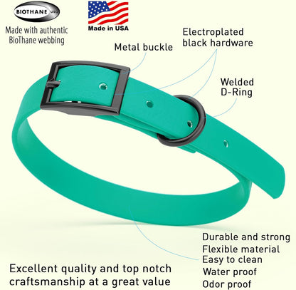 Dogline Biothane Waterproof Dog Collar Strong Coated Nylon Webbing with Black Hardware Odor- Proof