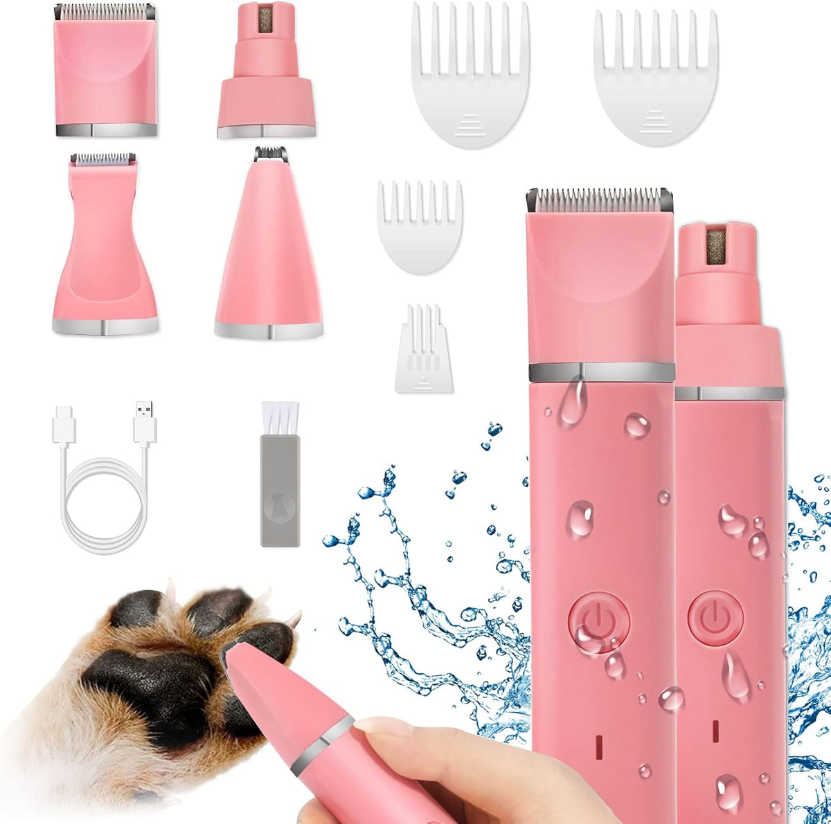 Dog Grooming Clippers Kit-Electric Rechargeable Cat Trimmer Tools-Cordless Quiet Pet Nail Paw