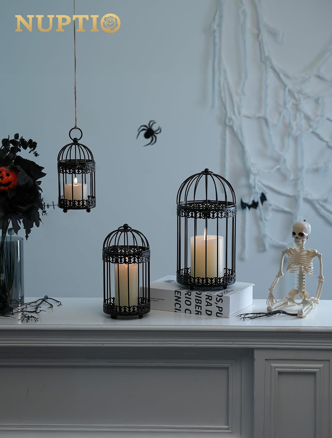 NUPTIO Decorative Bird Cages for Centerpiece: Black Vintage Bird Cage Hanging Lantern Set of 3