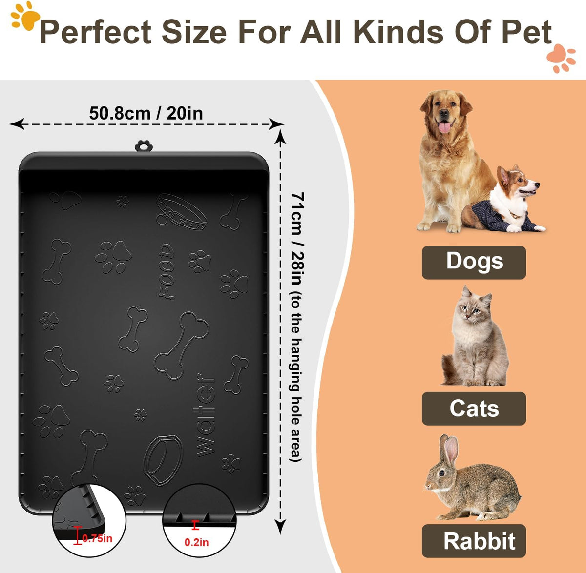 Dog Food Mat - Silicone Dog Mat for Food and Water - 28" x 20" Pet Feeding Mats with Residue