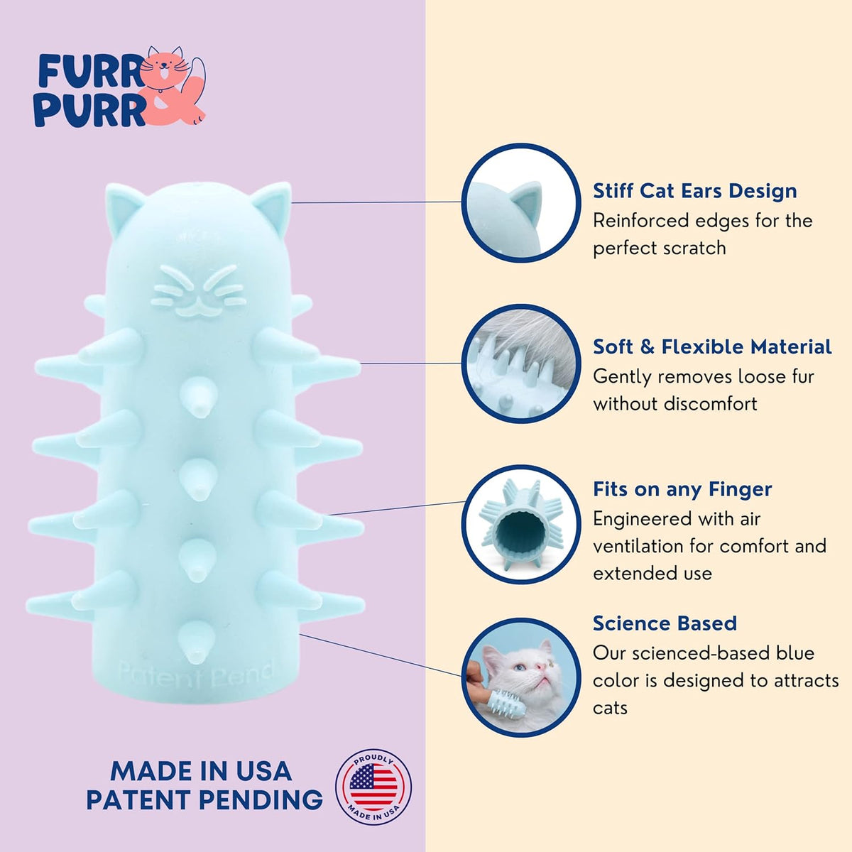 Furr&Purr Cat Brush Set for Indoor Cats - Grooming Tools: Face Scratcher, Calming Massager, and