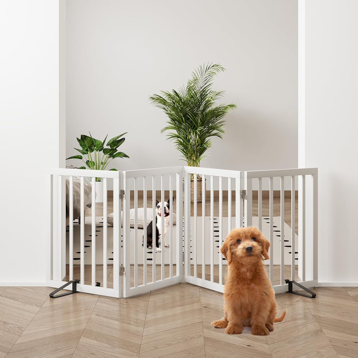 37-74" Wide Dog Gate 4 Panel Dog Gates for Stair Doorways House Indoor Freestanding Pet Gates for