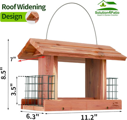 Solution4Patio US Cedar Hopper Bird Feeder for Outdoors Hanging, Handcrafted Wood Double Suet Cage