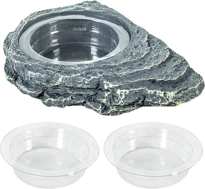 REPTIZOO Reptile Magnetic Feeder Ledge, Single Bowl Reptile Food Dish with 3PCS Feeding Cups Food