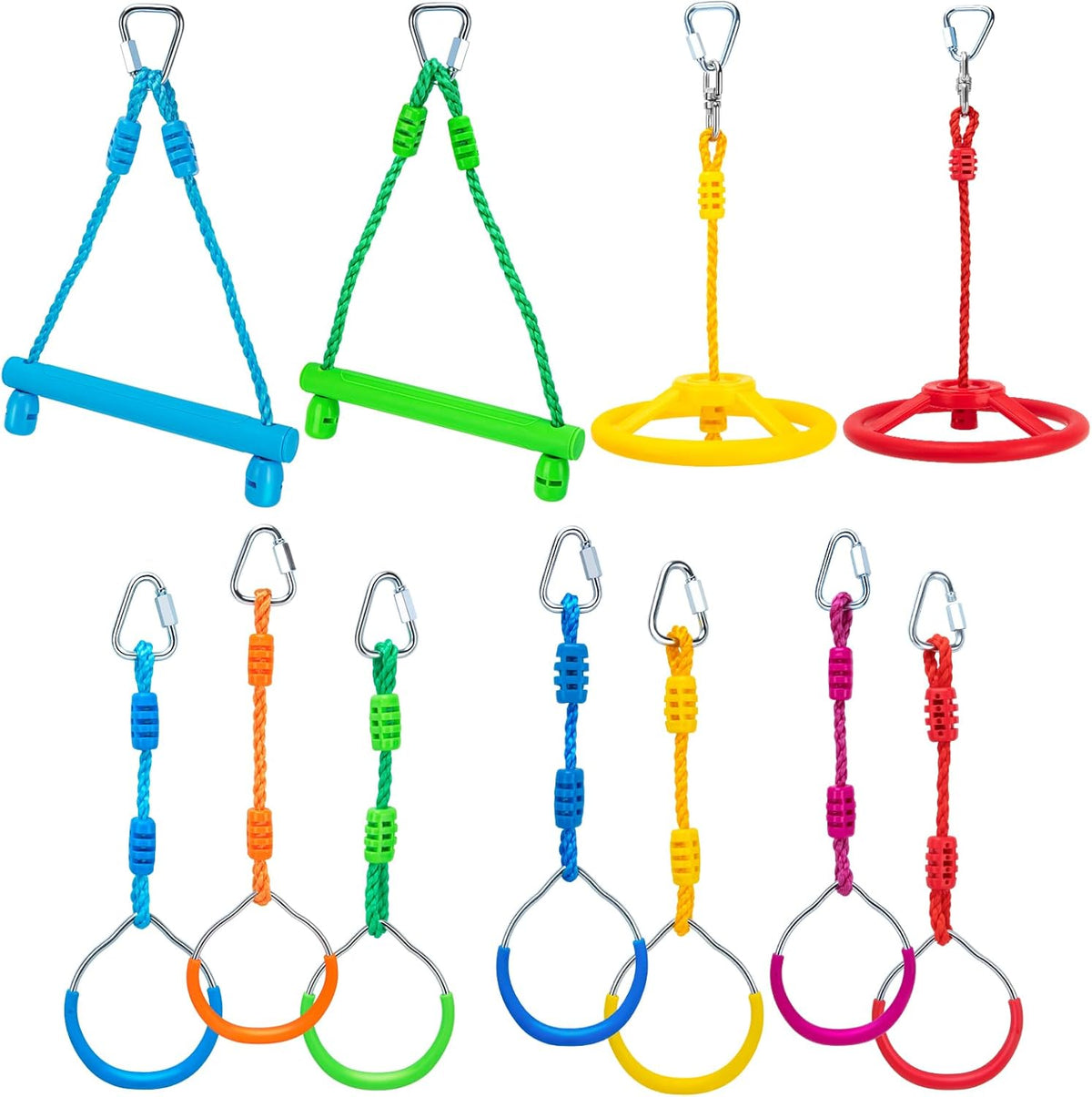 Ninja Obstacle Course Attachments - 7 Course Rings, 2 Monkey Bars, 2 Warrior Wheels, Outdoor