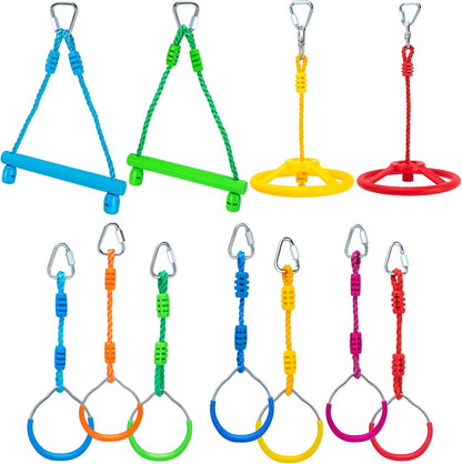 Ninja Obstacle Course Attachments - 7 Course Rings, 2 Monkey Bars, 2 Warrior Wheels, Outdoor