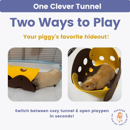 Guinea Pig Tunnel Foldable Fleece Hideout Tube with Cheese-Hole Design Soft Cozy Hideaway for
