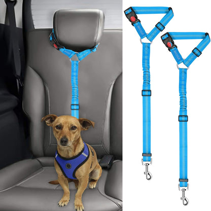 BWOGUE 2 Packs Dog Cat Safety Seat Belt Strap Car Headrest Restraint Adjustable Nylon Fabric Dog