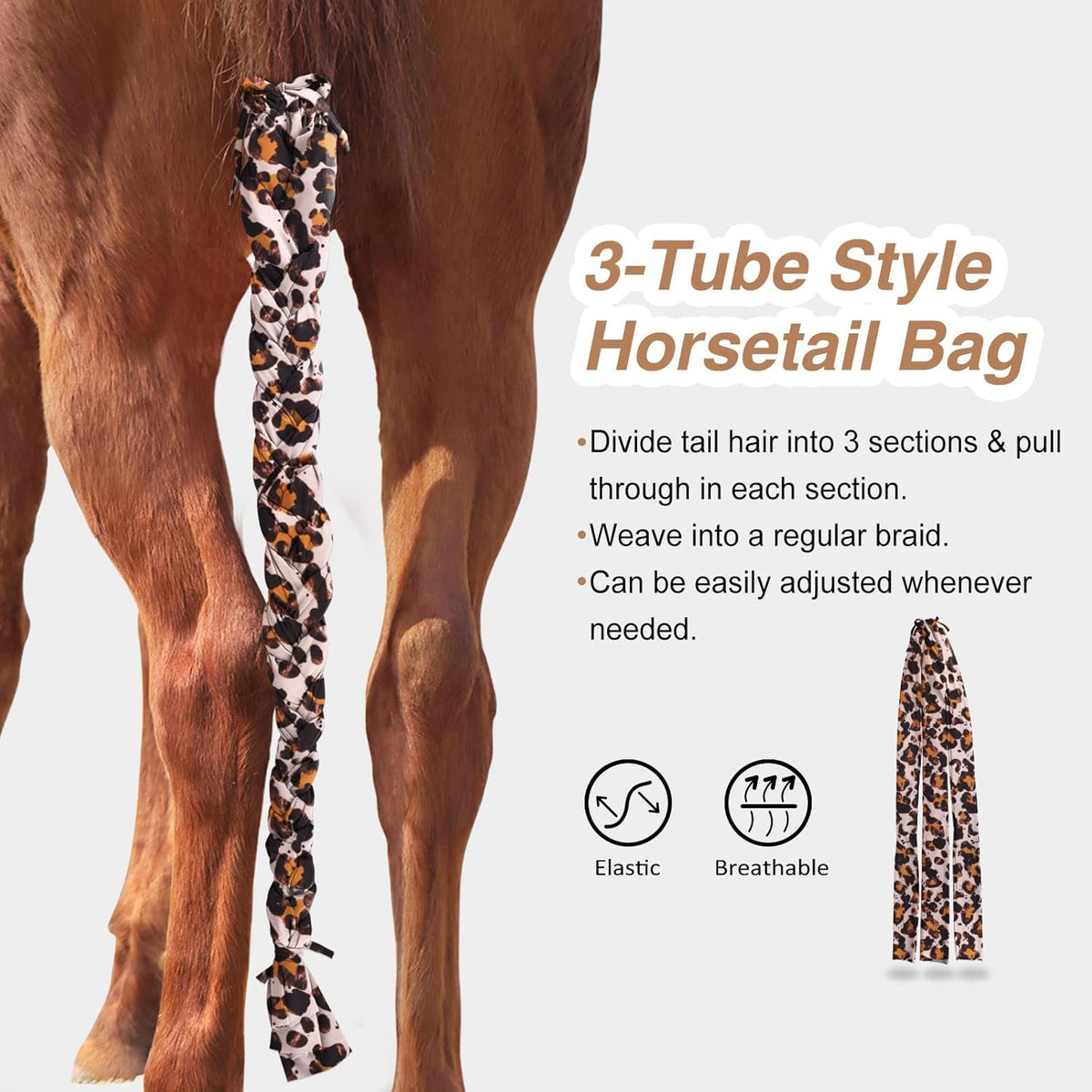 Harrison Howard 3 Tube Stretchy Fabrics Adjustable Closure Lightweight Horse Tail Bag for Horses
