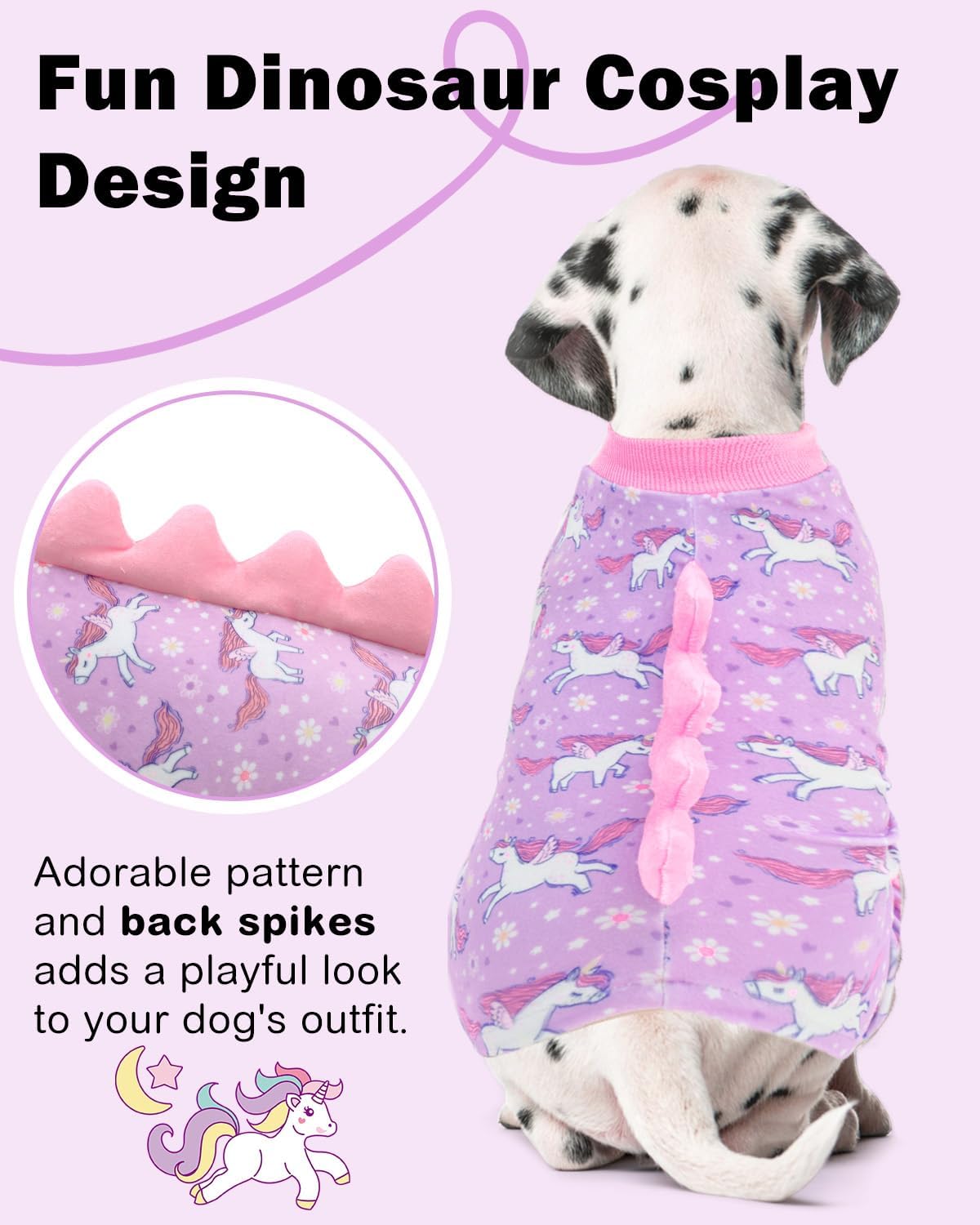 CuteBone Dinosaur Costume Dog Pajamas, Stretchy Spandex Crystal Velvet Sleepwear Coat for Small