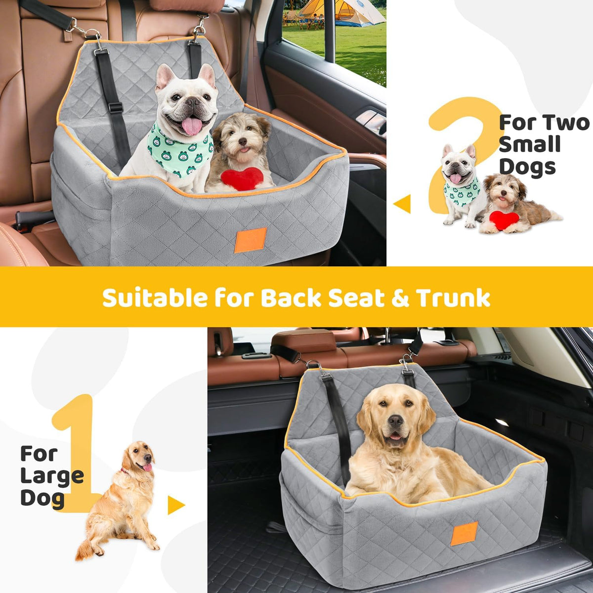 Dog Car Seat for Large/Medium Dog, Booster Seat for Dogs Under 55Lbs or 2 Small Puppy, Detachable