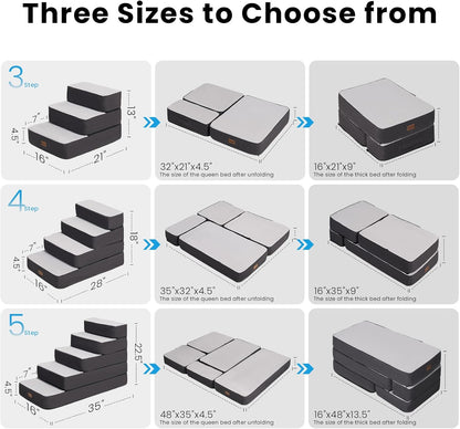 4-Step Adjustable Dog Stairs for Beds, Dog Steps for Small Dogs and Cats, Foldable Pet Stairs for