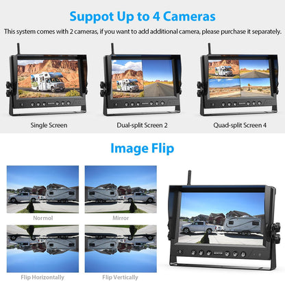 2 Magnetic Solar Wireless Backup Camera HD 1080P 9" DVR Monitor, Solar Rechargeable RV Backup