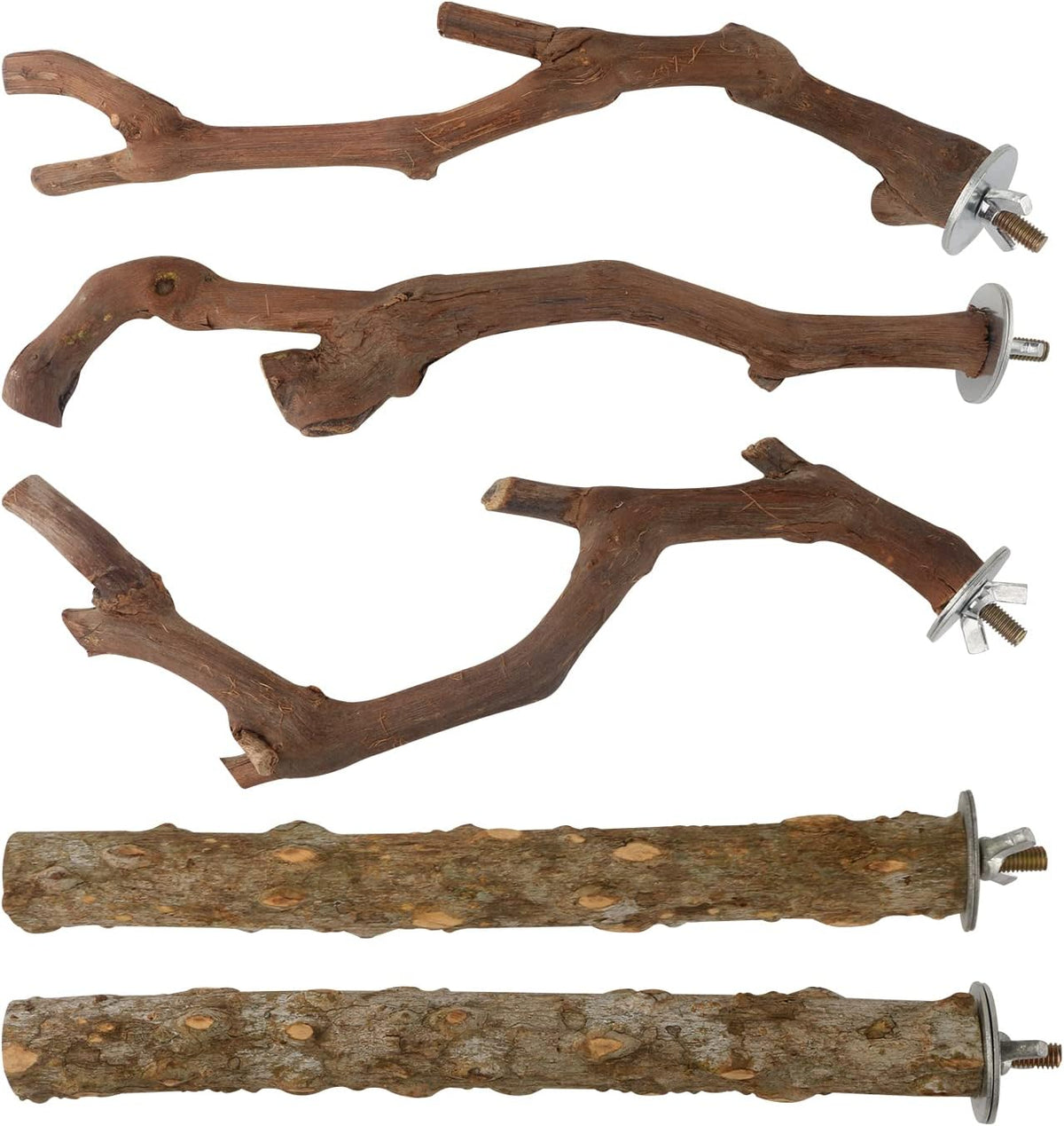 5PCS Bird Perch Stand Natural Wooden Parrot Stand Branch,3 Grape Wood Perch,2 Stand,Paw Grinding