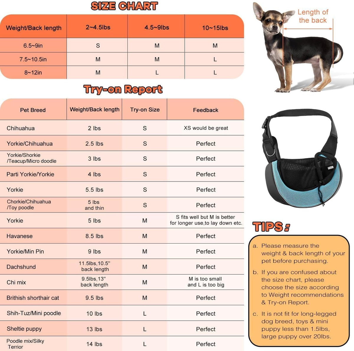YUDODO Pet Sling Carrier for Small Dogs & Cats – Hands-Free Puppy Carrier with Safety Hook, Large