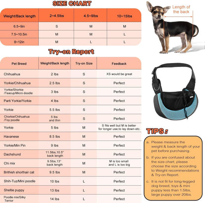 YUDODO Pet Sling Carrier for Small Dogs & Cats – Hands-Free Puppy Carrier with Safety Hook, Large