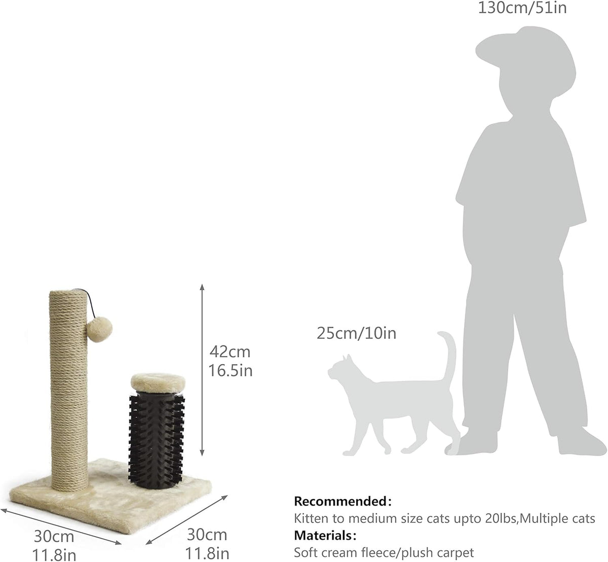 Amazon Basics Cat Scratcher - Indoor Classic Single Cat & Kittens Scratching Post with Brush, Small