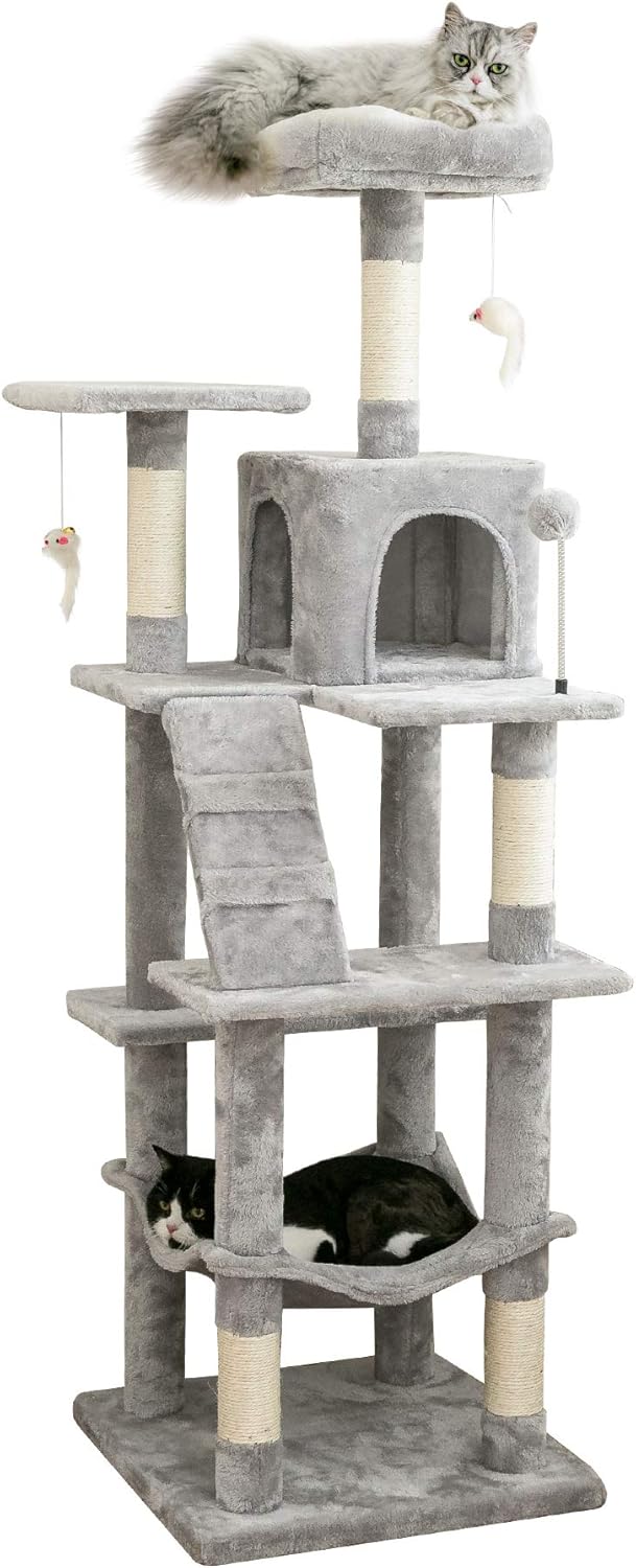 MWPO 63.8 inches Multi-Level Cat Tree for Large Cats with Sisal-Covered Scratching Posts, Padded