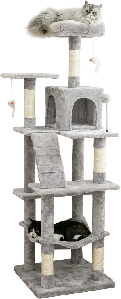 MWPO 63.8 inches Multi-Level Cat Tree for Large Cats with Sisal-Covered Scratching Posts, Padded