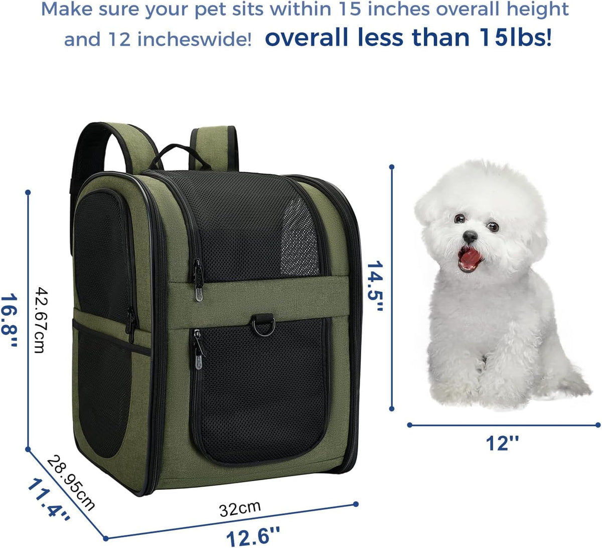 Apollo Walker Dog & Cat Carrier Backpack for 4-15lb Pets - Ventilated Safe Design with Padded Back