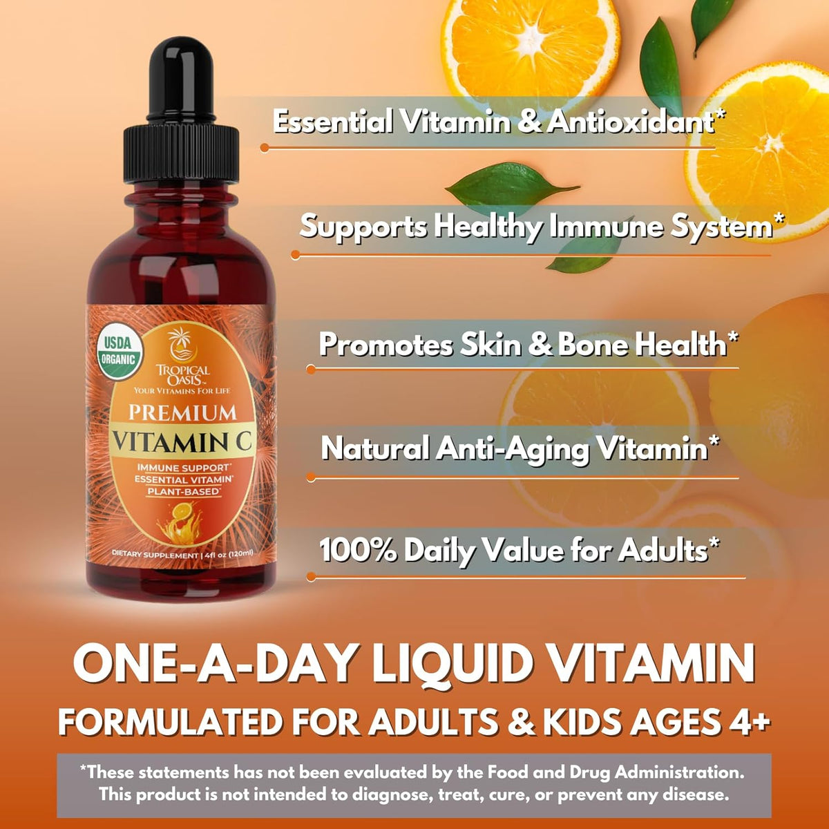 Tropical Oasis USDA Organic Liquid Vitamin C Drops for Adults & Kids | Supports Healthy Immune