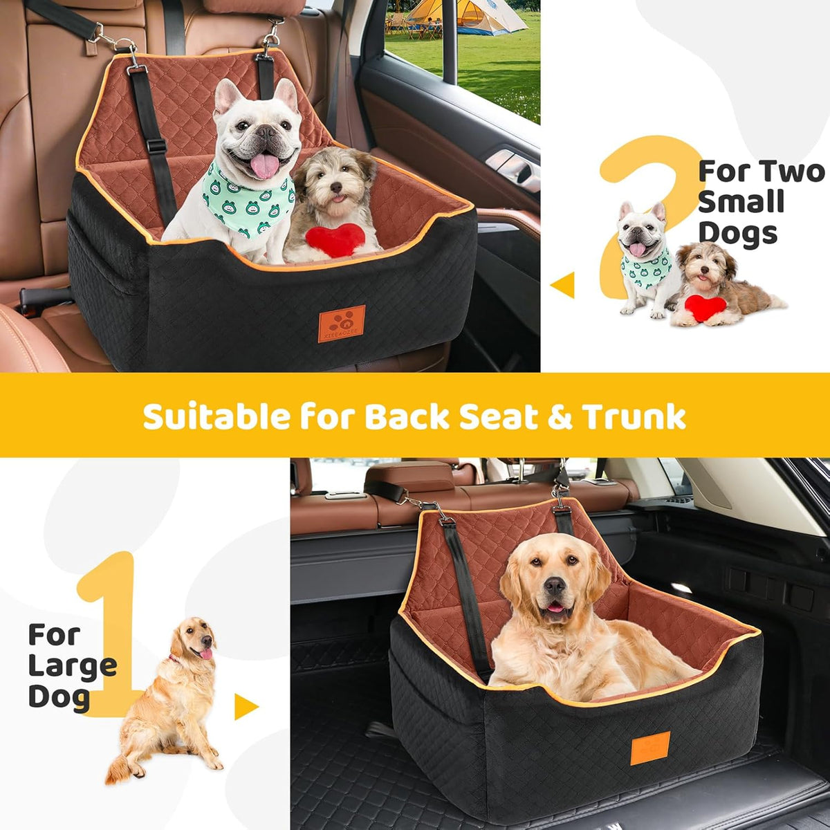 Dog Car Seat for Large/Medium Dog, Booster Seat for Dogs Under 55Lbs or 2 Small, Detachable and