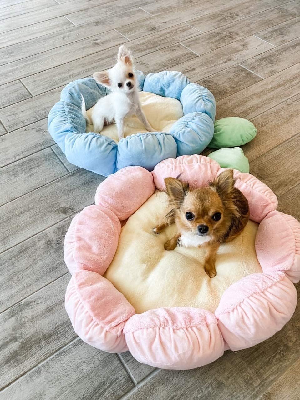 TONBO Soft Plush Small Cute and Cozy Pastel Pink Flower Dog Cat Bed, Washer and Dryer Friendly