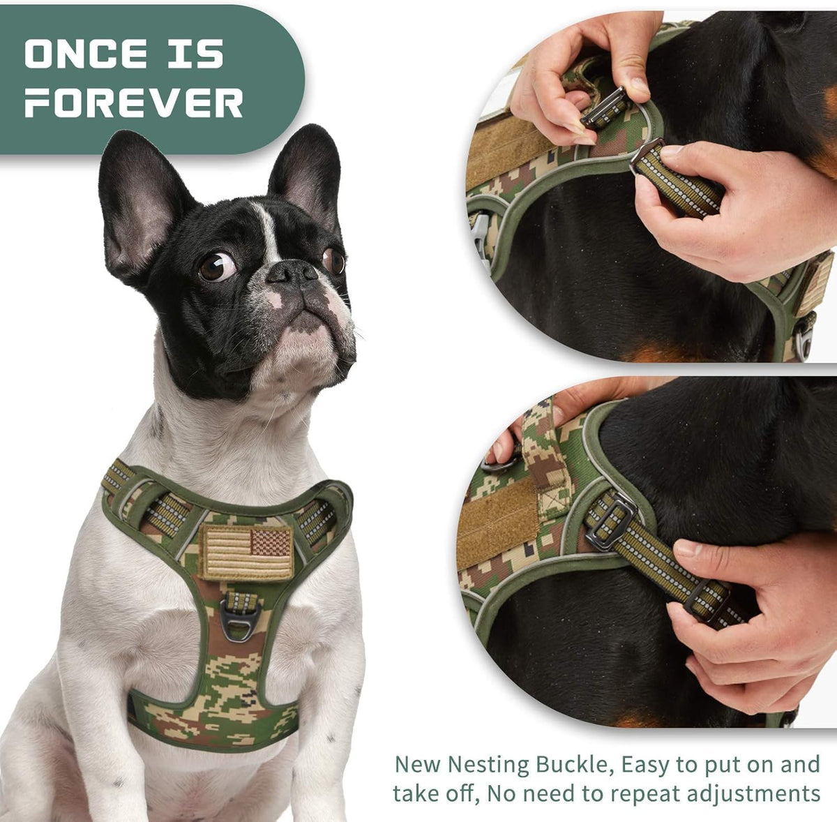 BUMBIN Tactical Dog Harness for Small Dogs No Pull, Famous TIK Tok No Pull Puppy Harness, Fit Smart