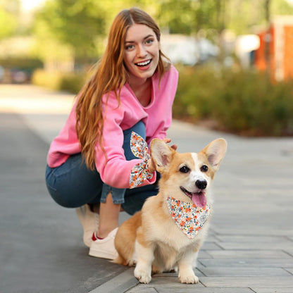 E-Clover Dog Bandanas & Matching Scrunchie Set Cute Flower Dog Scarf Bibs Girl Pet Bandana with Bow