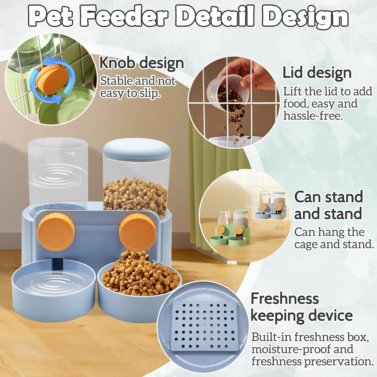 kathson Automatic Rabbit Food and Water Dispenser for Cage, Auto Gravity Bunny Feeder and Water Set