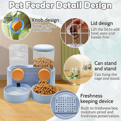 kathson Automatic Rabbit Food and Water Dispenser for Cage, Auto Gravity Bunny Feeder and Water Set