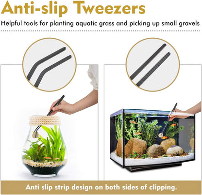 hygger Long Stainless Steel Premium Aquarium Tools, 4 PCS Aquatic Plant Tweezers Scissors Spatula