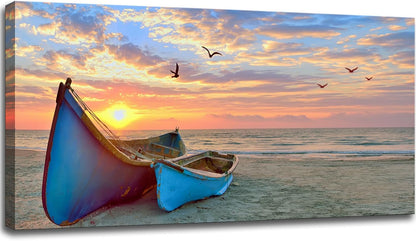 Ocean Sunset Canvas Wall Art for Living Room Sail Boat Framed Artwork Seascape Painting Coastal